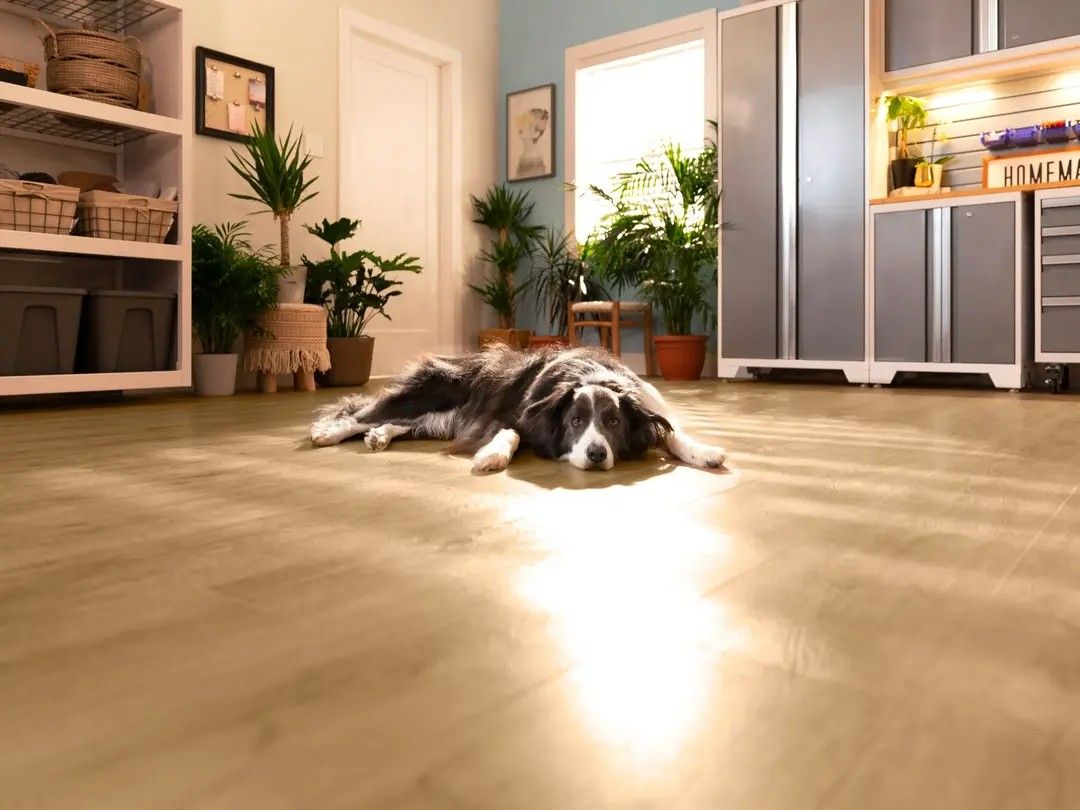 Wilder Home resilient stone composite flooring in a styled living space